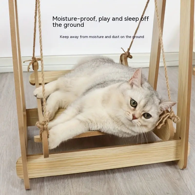 Wooden Rocker Bed for Cats - Double Layer Cat Hammock