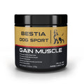 Schwarze BESTIA-Dog-Sport-Gain-Muscle-Dose mit gold-schwarzem Etikett und Inhaltsangabe 270 g
