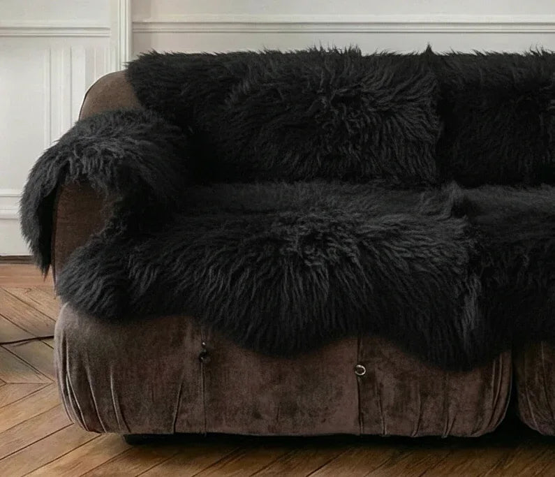 MELLOW Sofaauflage aus echtem Schaffell für Hunde & Katzen – Schwarz