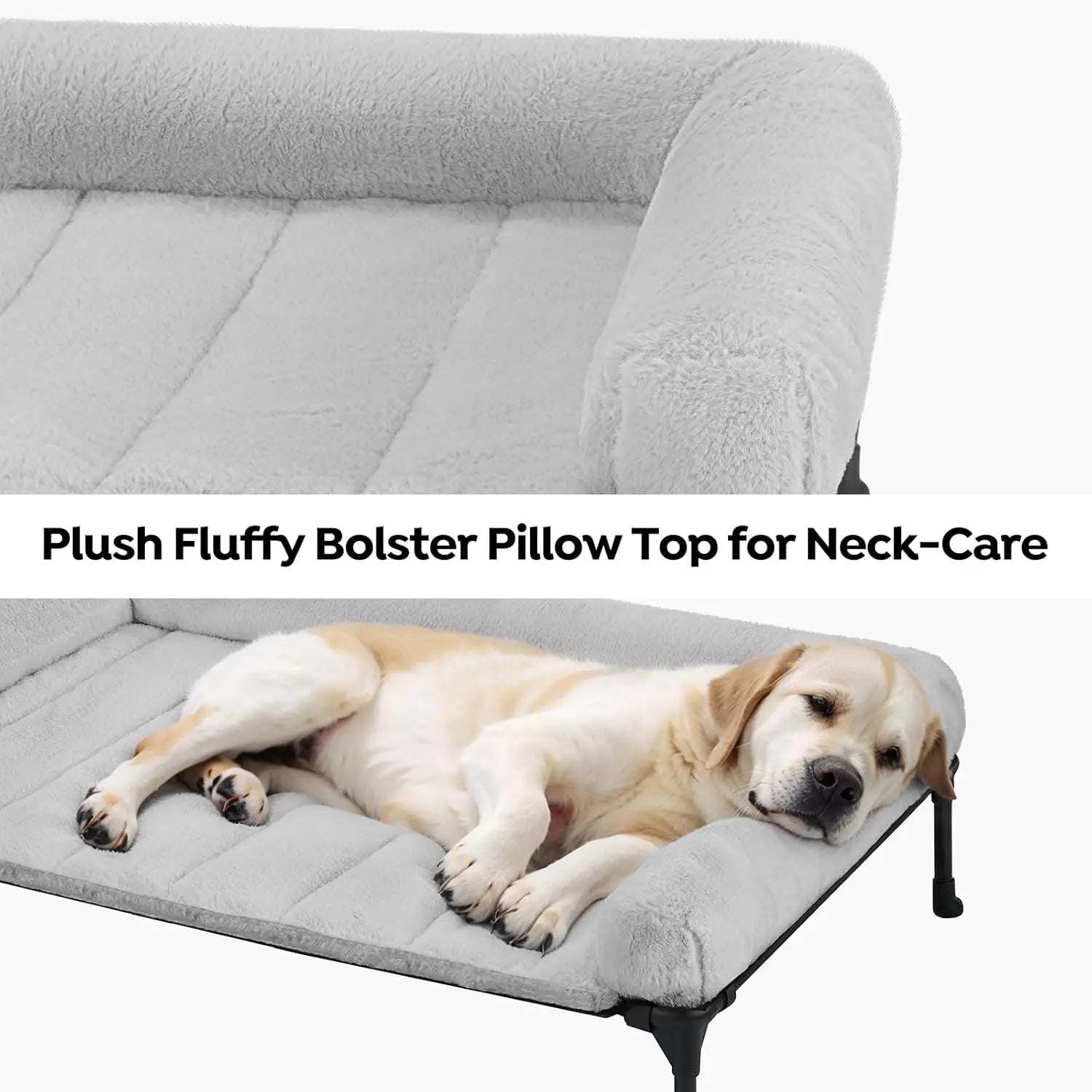 Erhöhtes orthopädisches Hundebett mit Bolsterkissen – Abnehmbares Kissen, Rutschfest, Cord