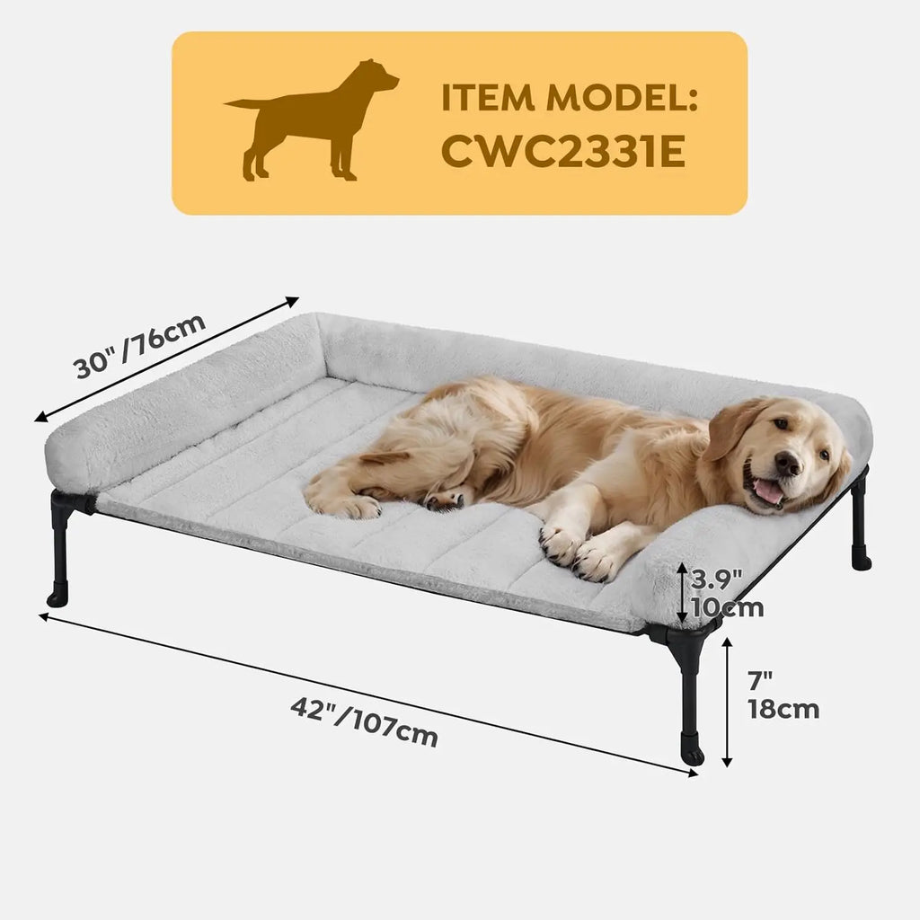 Erhöhtes orthopädisches Hundebett mit Bolsterkissen – Abnehmbares Kissen, Rutschfest, Cord