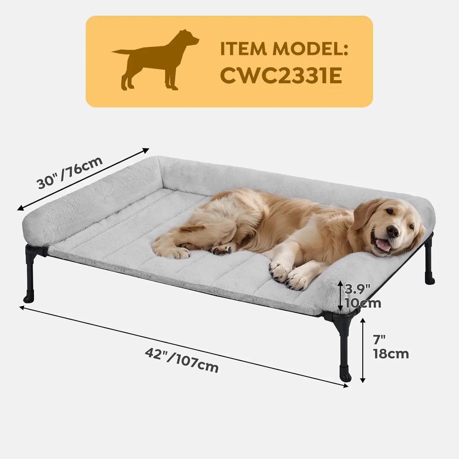 Erhöhtes orthopädisches Hundebett mit Bolsterkissen – Abnehmbares Kissen, Rutschfest, Cord