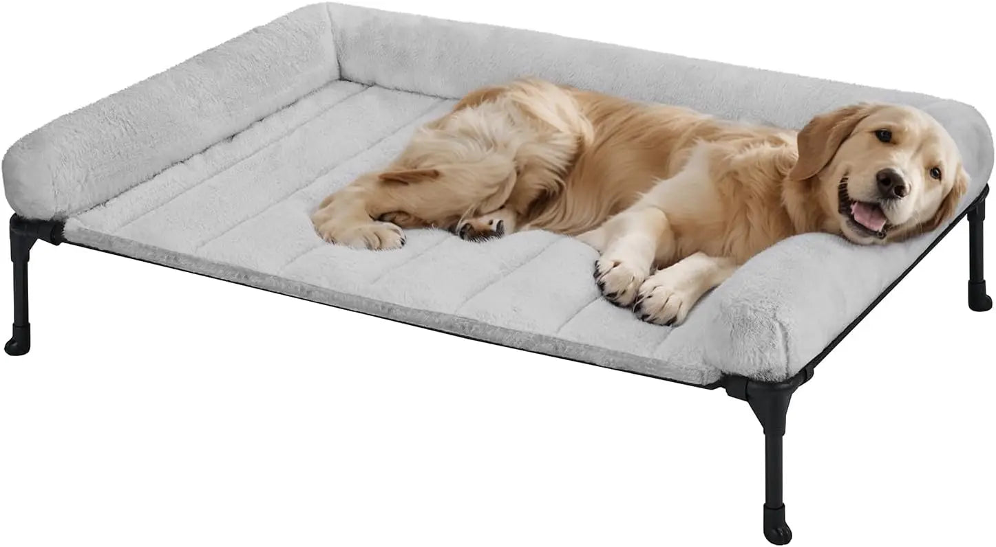 Erhöhtes orthopädisches Hundebett mit Bolsterkissen – Abnehmbares Kissen, Rutschfest, Cord