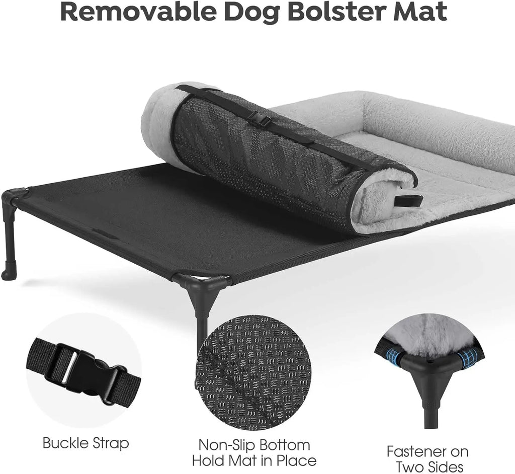 Erhöhtes orthopädisches Hundebett mit Bolsterkissen – Abnehmbares Kissen, Rutschfest, Cord