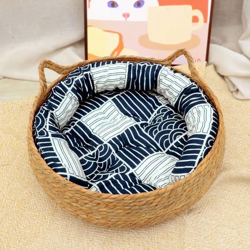 Kuscheliges Rattan-Katzenbett mit Kissen – 3 Grössen
