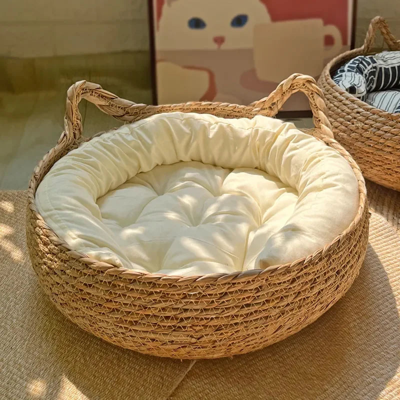 Lit douillet en rotin pour chat avec coussin – 3 tailles