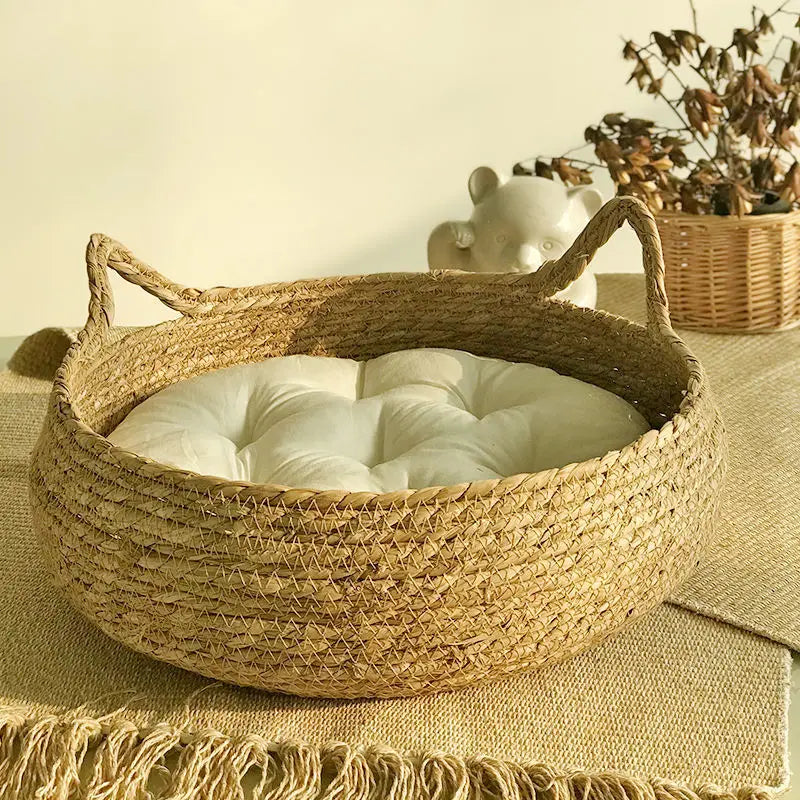 Kuscheliges Rattan-Katzenbett mit Kissen – 3 Grössen