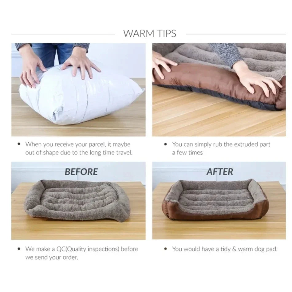 Hunde-Bett mit braunem Bezug, weichem Innenfutter und Wärmetipp