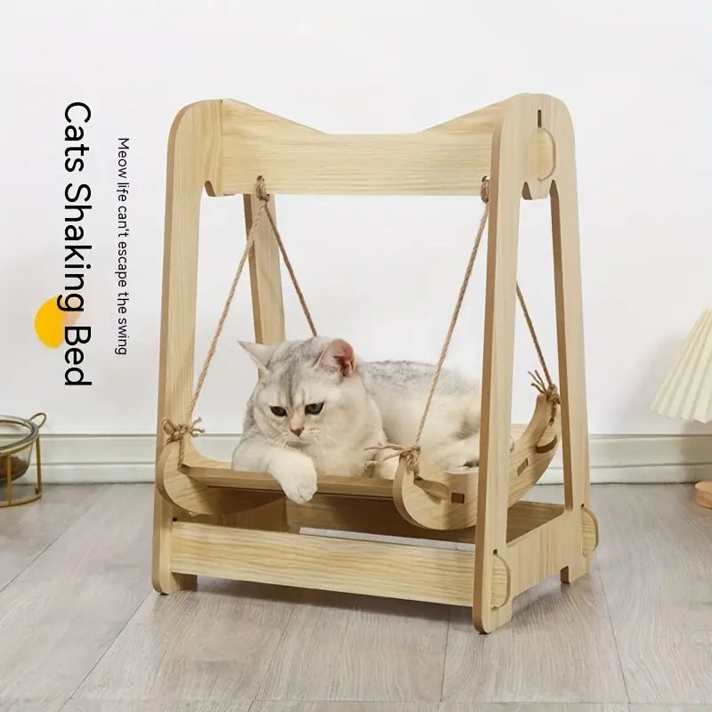 Wooden Rocker Bed for Cats - Double Layer Cat Hammock
