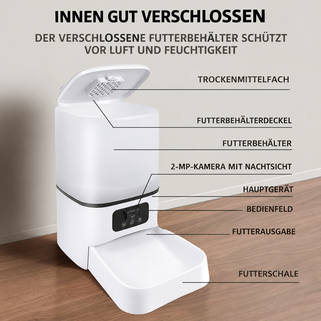 Bestandteile des Futterautomaten auf Deutsch