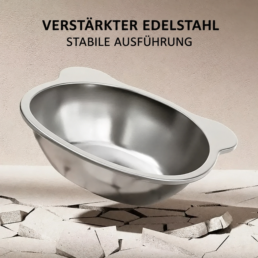 Edelstahlnapf mit deutscher Materialbeschriftung