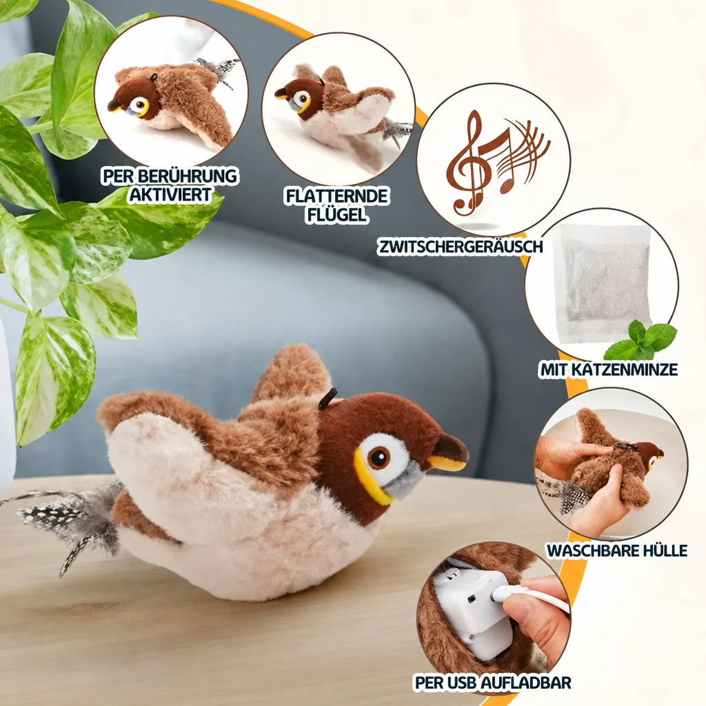 Funktionen des flatternden Vogelspielzeugs auf Deutsch