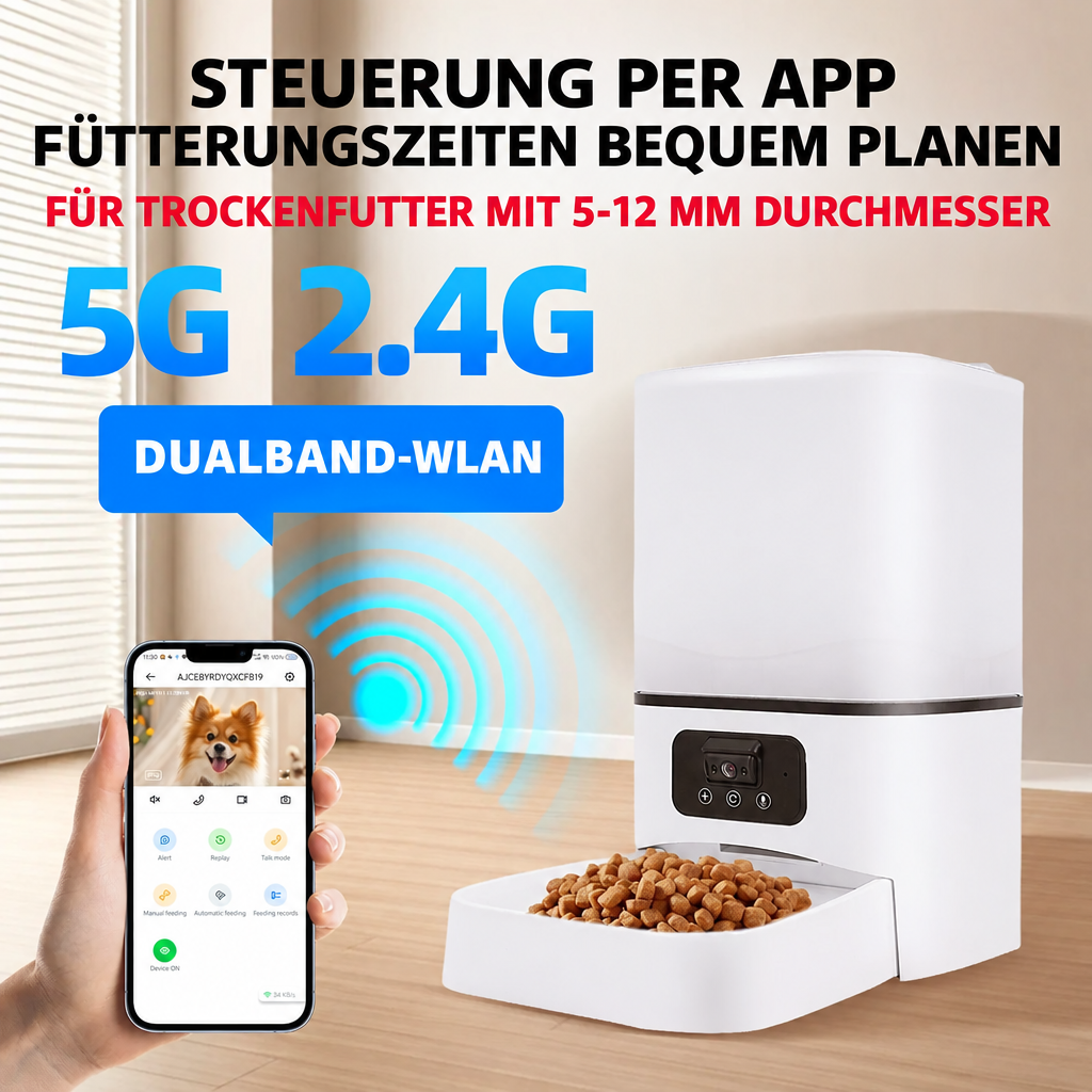 Futterautomat mit deutscher App- und WLAN-Beschriftung