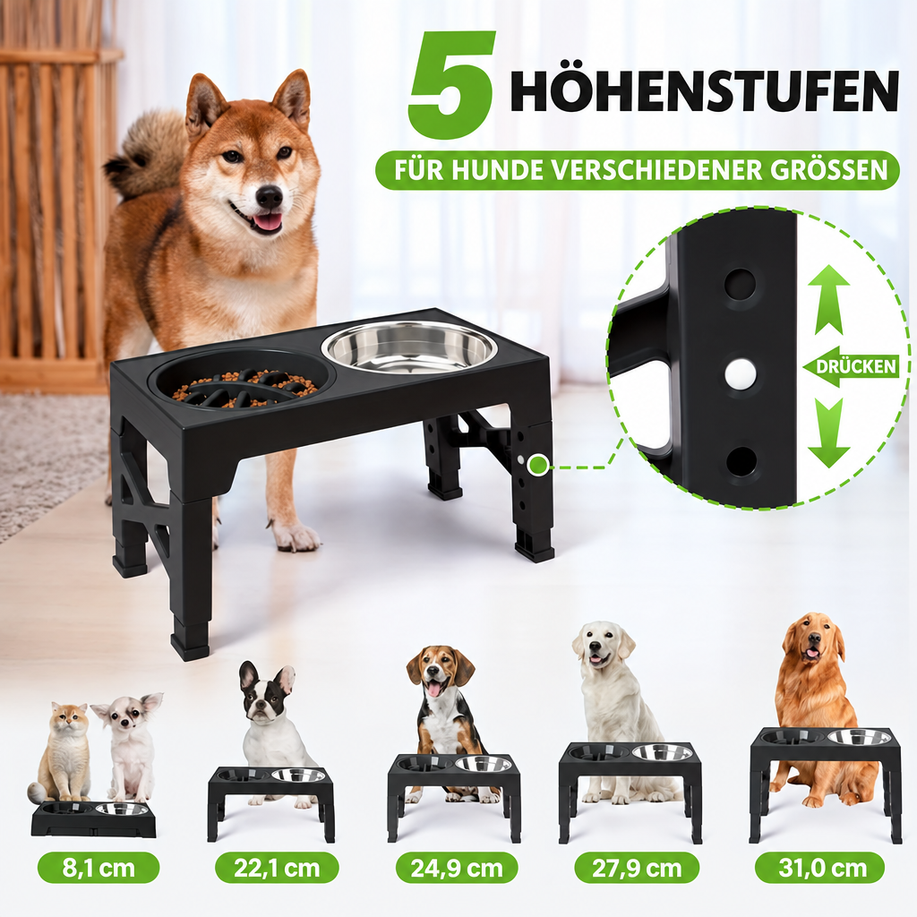 Futterstation mit fünf Höhenangaben in Zentimetern