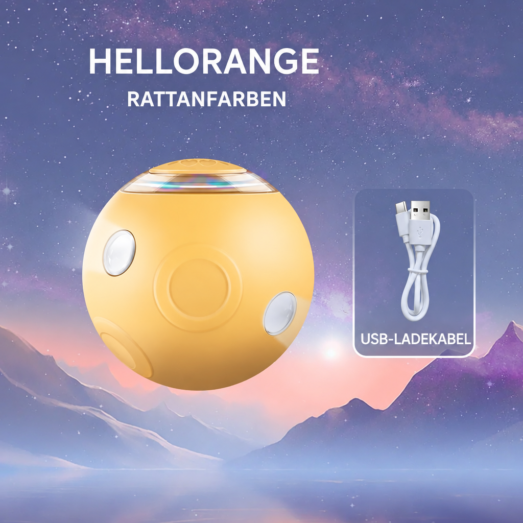 Helloranger Katzenball mit deutschem Farb- und USB-Hinweis