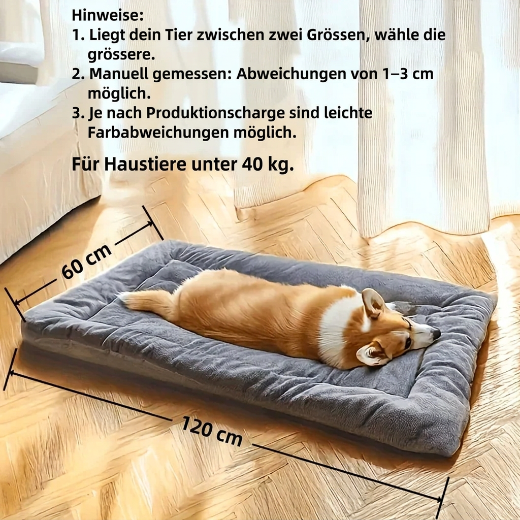 Hundebett mit deutschen Hinweisen und Massangaben