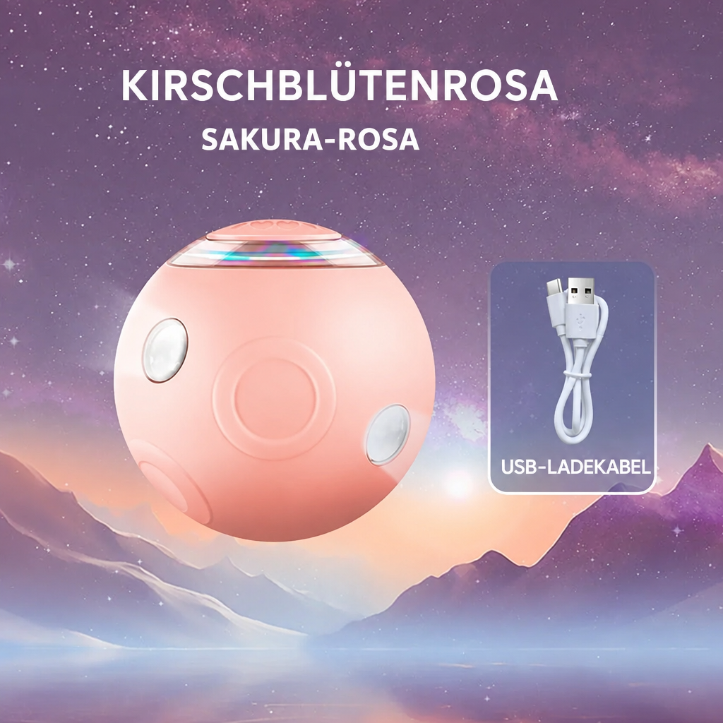 Rosa Katzenball mit deutschem Farb- und USB-Hinweis