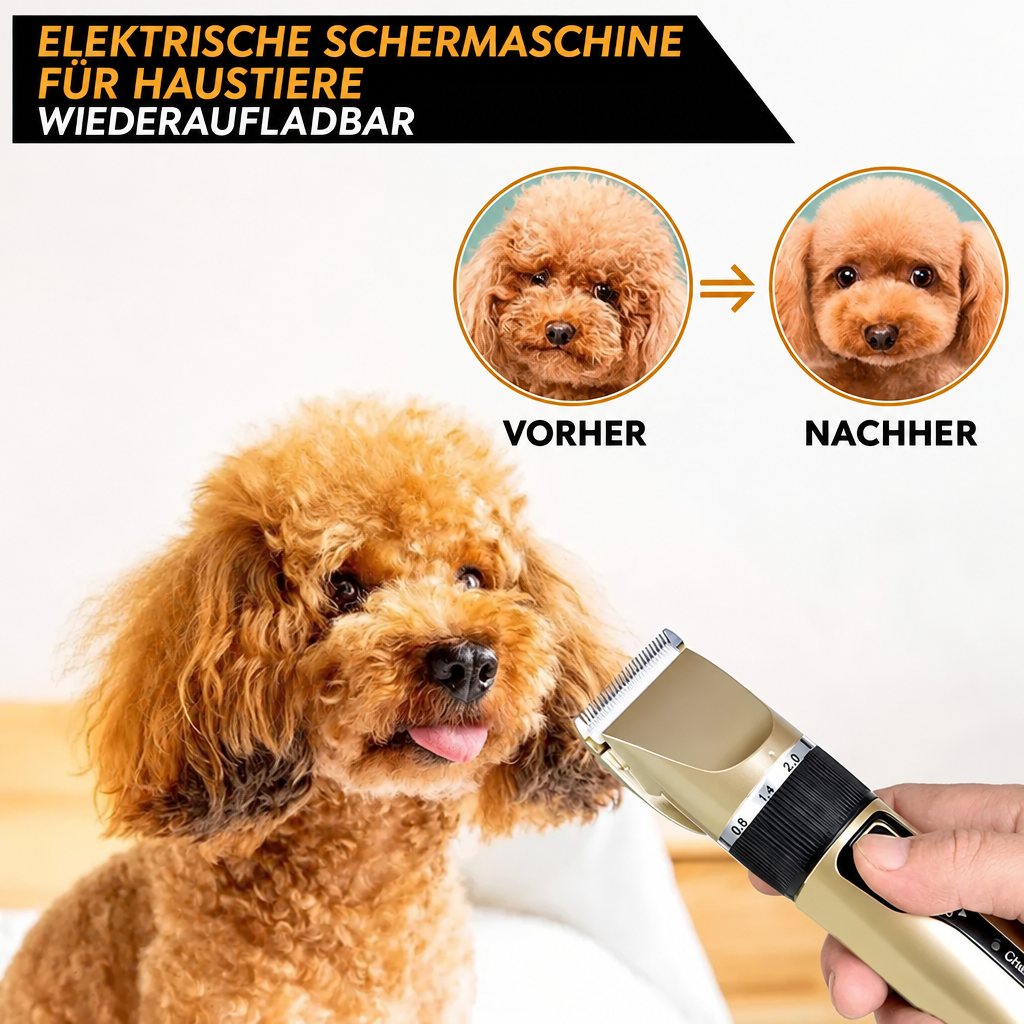 Schermaschine mit deutschem Vorher-nachher-Text