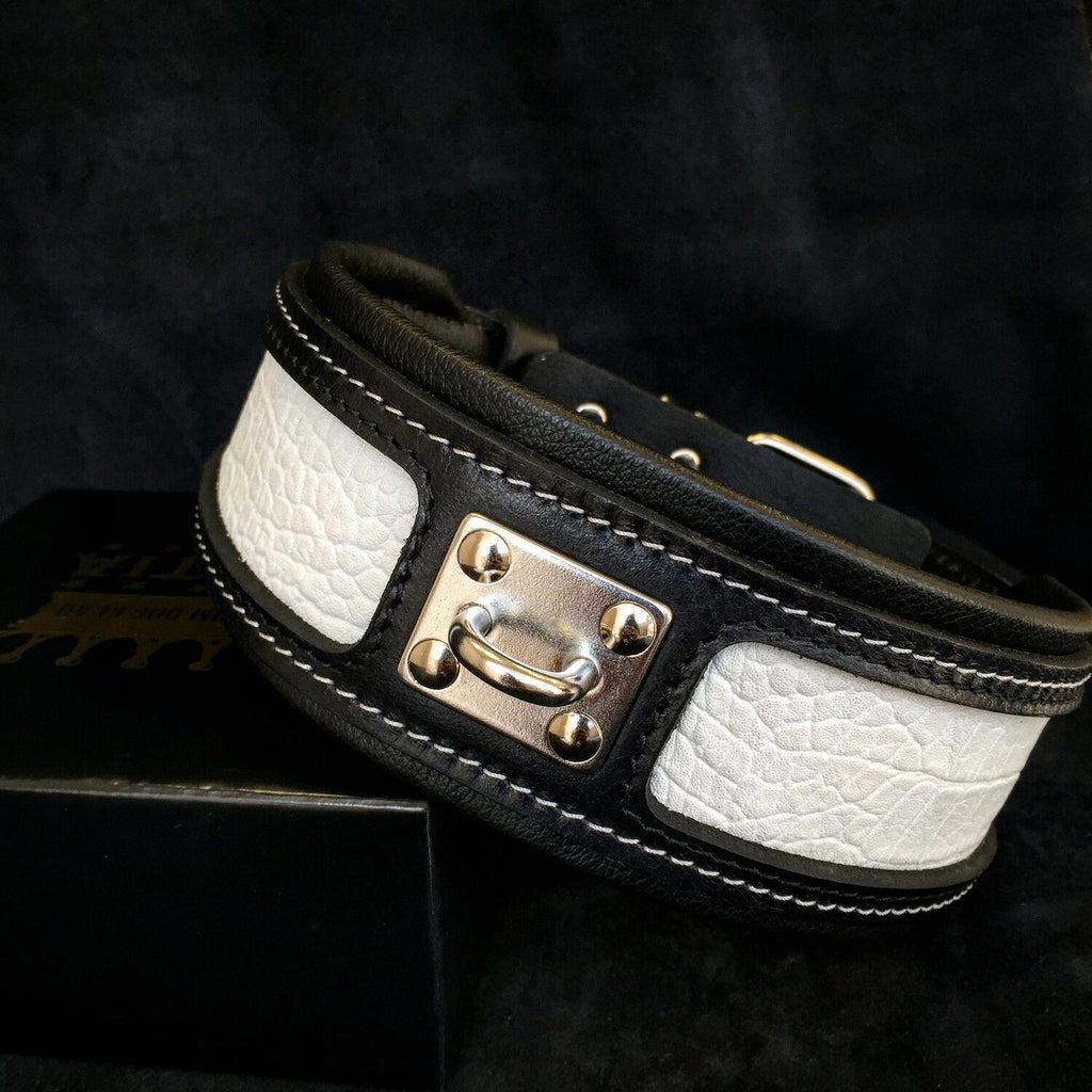 BESTIA Lederhalsband Reptile – M bis XXL, weiss