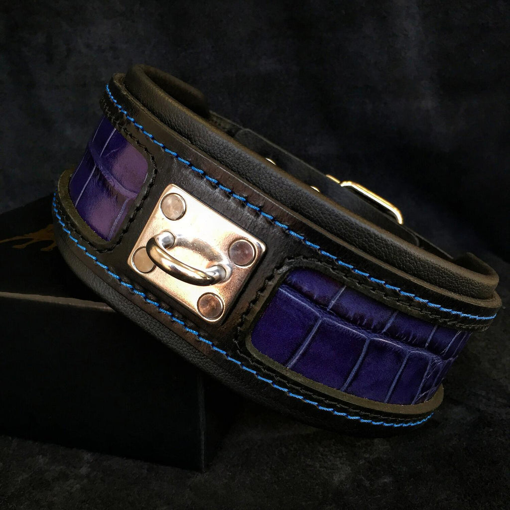 BESTIA Lederhalsband Reptile – M bis XXL, blau