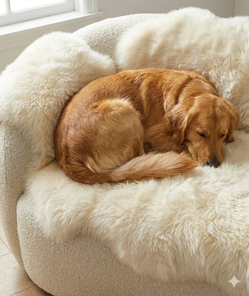 Schaffell Sofabezug für Hunde – 100% Echtes Schaffell, plastikfrei