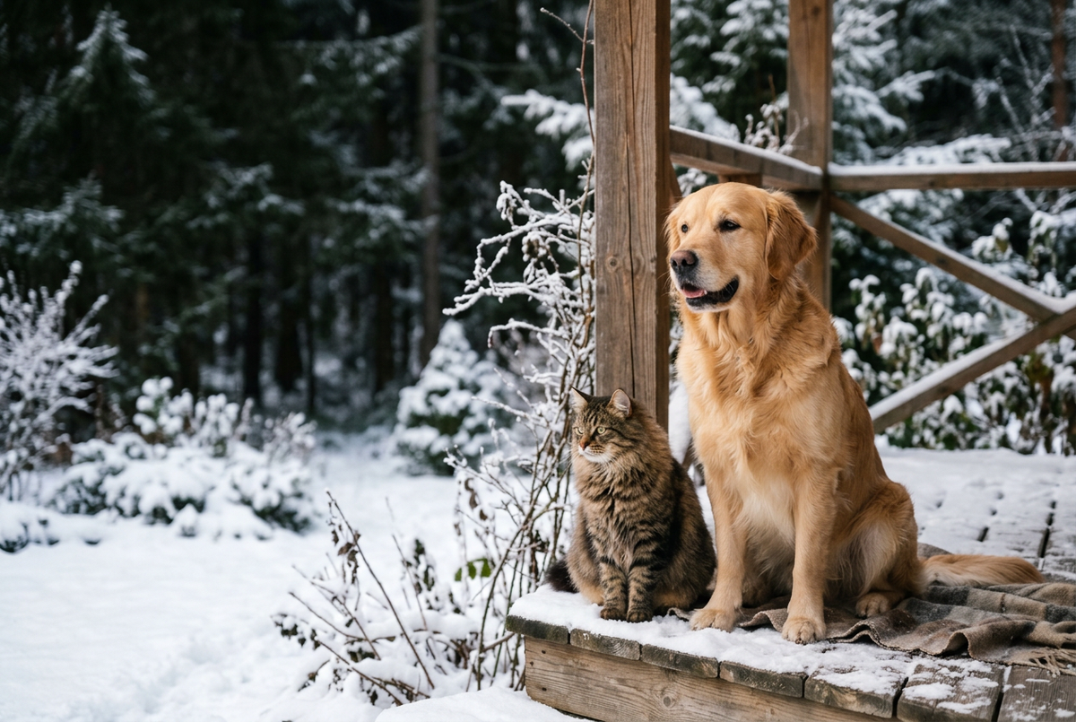 Wintermotiv mit Hund und Katze für deinen Hero
